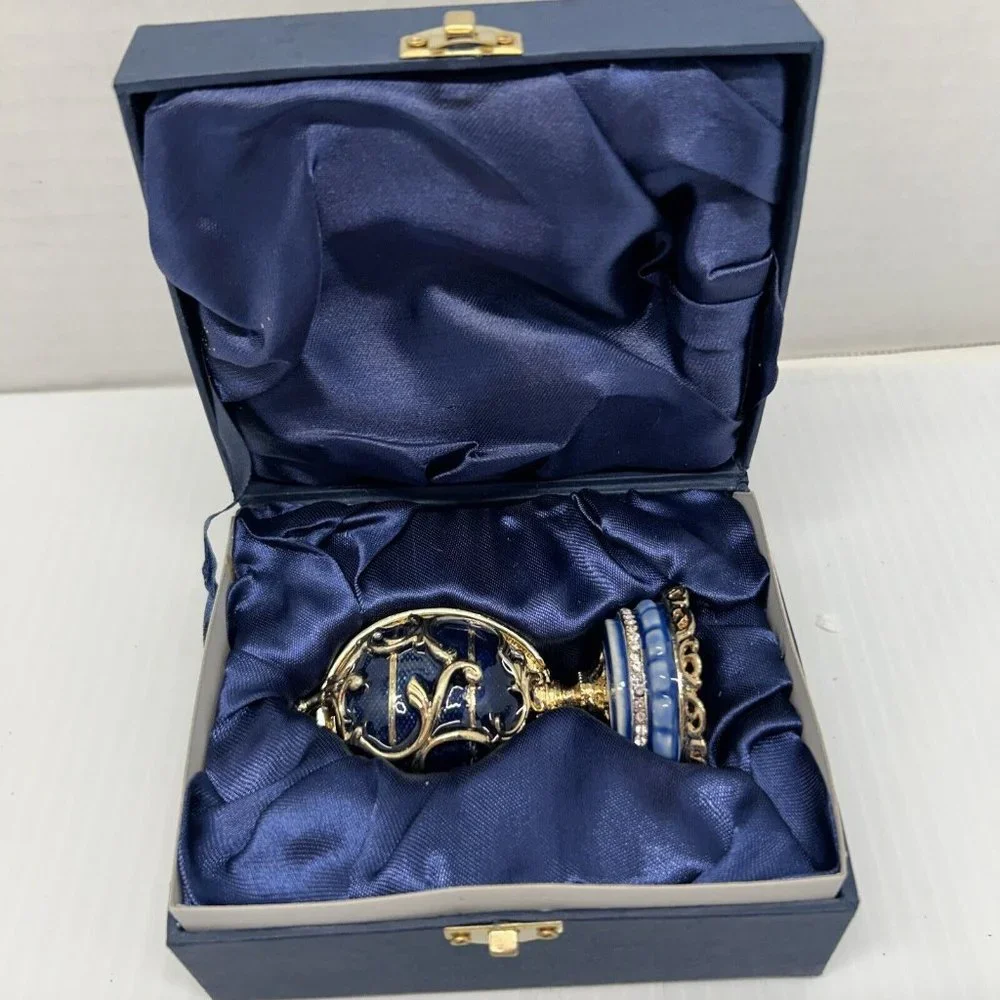 Sorelle Trinket Box Hinged Enameled Rhinestones Globe Original Lined Box - Picture 8 of 8